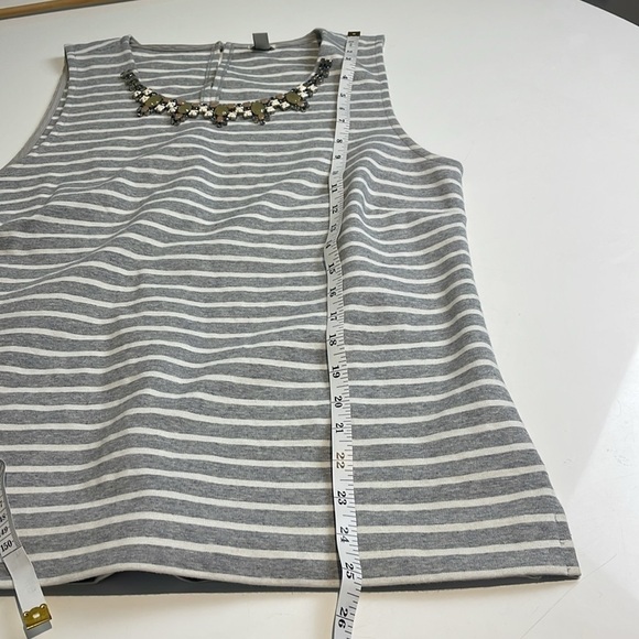J. Crew grey and white striped jewelry embellished tank size medium - Picture 9 of 9